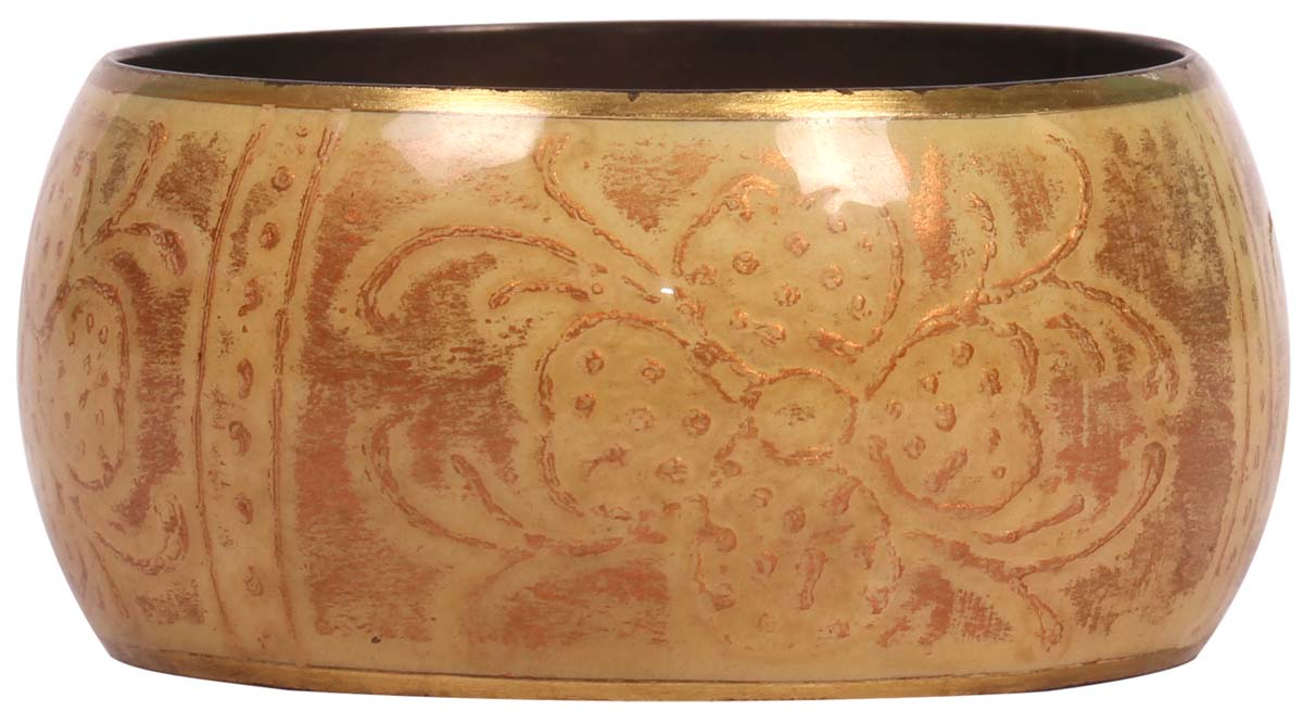 Round Broad Bangle - Floral Motifs - Shades of Beige on Exteriors - Dull Golden Finish Interiors - Handmade in Brass & Iron - Fashion Accessories - Unique Metal Jewelry - Buy in Bulk Wholesale